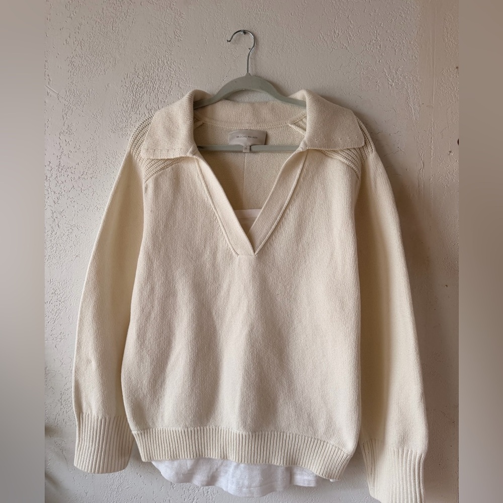 Brochu Walker NEW Cream Ivory Layered Collared Pullover Sweater